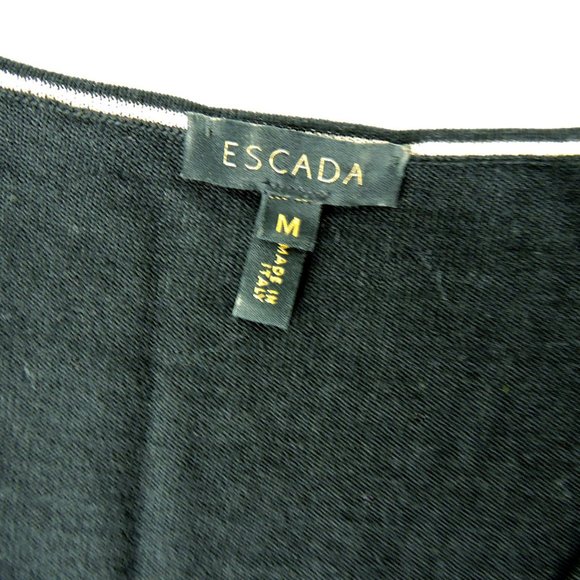 Escada black V-neck jewel embellished Virgin Wool sweater top size M made Italy - Picture 6 of 13